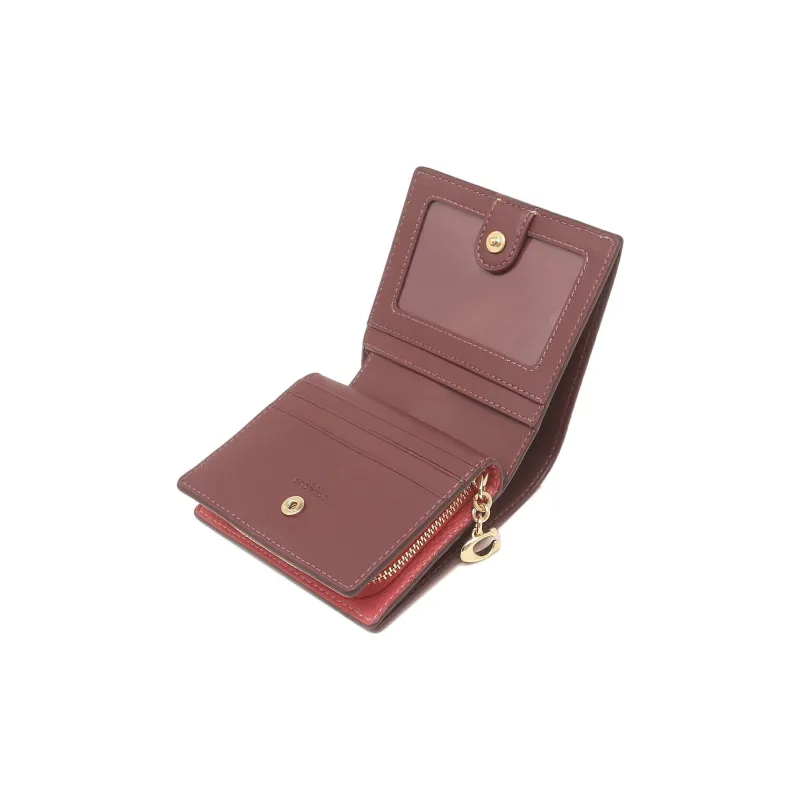 COACH Snap Wallet Refined Pebble Leather Card Holder Wallet Women's Watermelon Red-4