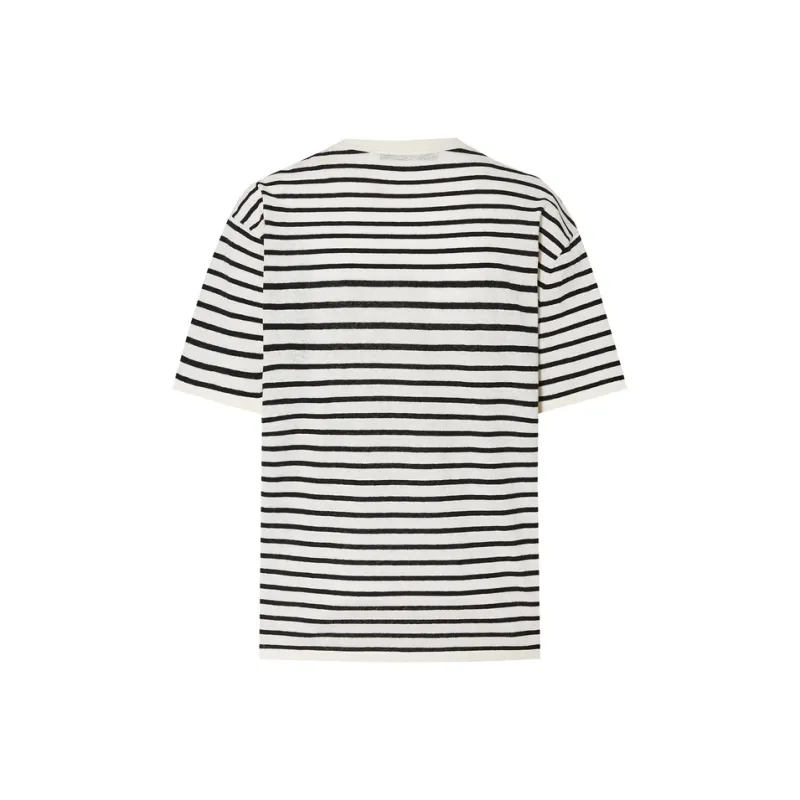 MOCO T Shirt Women's White Black Stripes-5