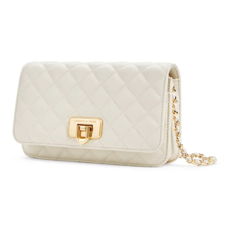 CHARLES&KEITH PU Small Square Bag Shoulder Bag Regular Women's Black/Beige/Cream Milk White/Pink-14