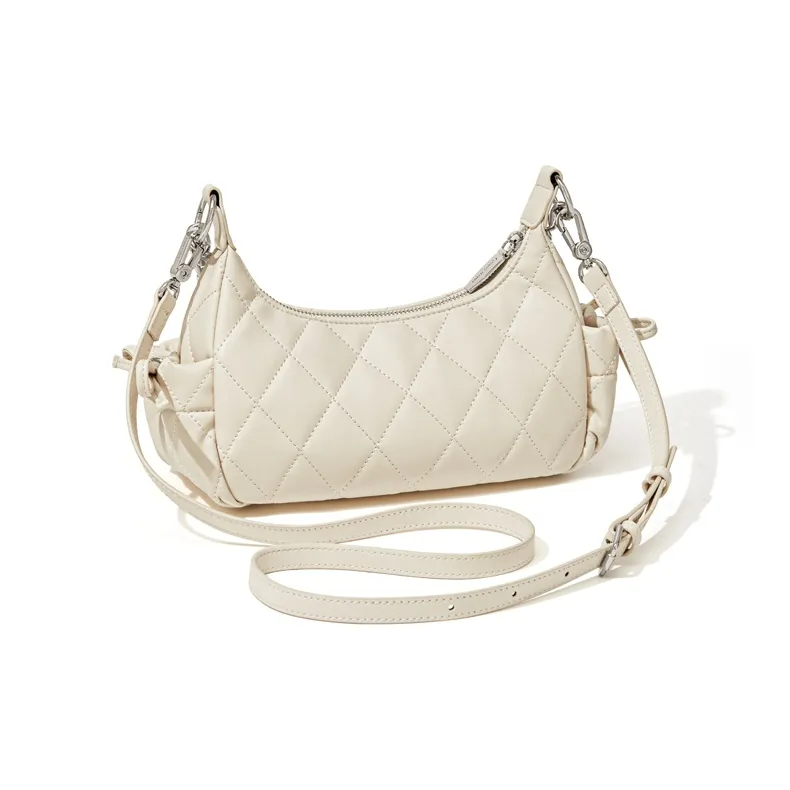 CinvaiKrose Synthetic Leather Shoulder Bag, Crossbody Bag, Portable Shoulder Bag Trumpets Women's Cream White/Black-4
