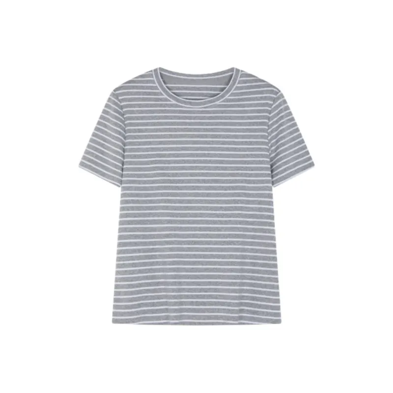 IHIMI T Shirts Women's Beige Gray Stripes-2