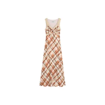 PAZZO Slip Dresses Women's Apricot Base With Orange Brown Plaid