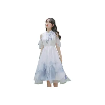Flowers In Water Short Sleeved Dress Women's