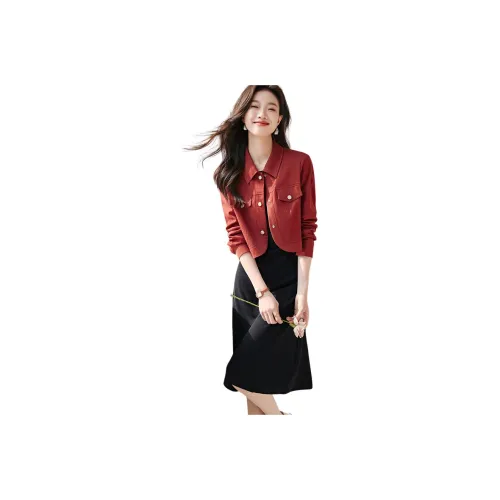 Mo Han Yi Mei Skirt Set Women's Red Outer Black Inner