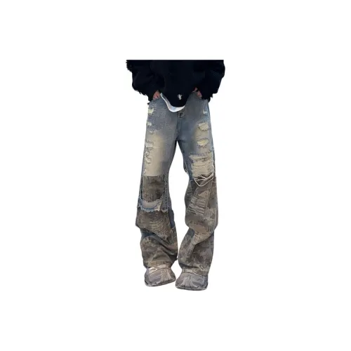 SUNSETMONENT Jeans Unisex Washed Denim Blue