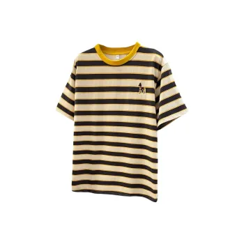 GOSO T Shirts Women's Yellow Collar Stripes
