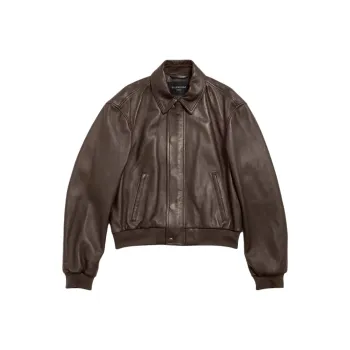 Balenciaga Taxi Leather Jacket Loose Fit Men's Dark Brown