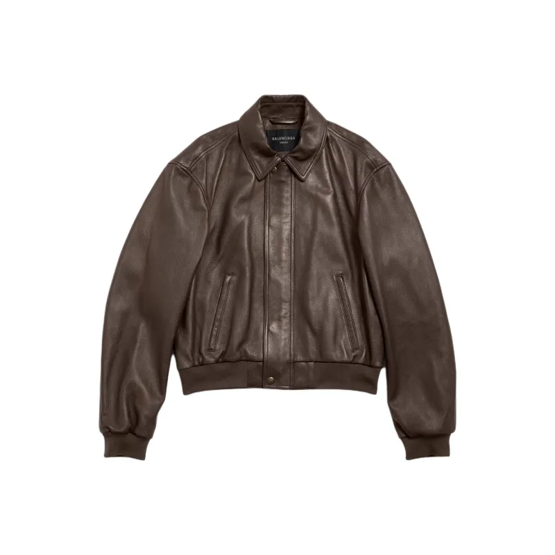 Balenciaga Taxi Leather Jacket Loose Fit Men's Dark Brown-0