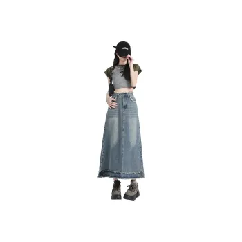 MPOX Denim Long Skirts Women's Vintage Blue