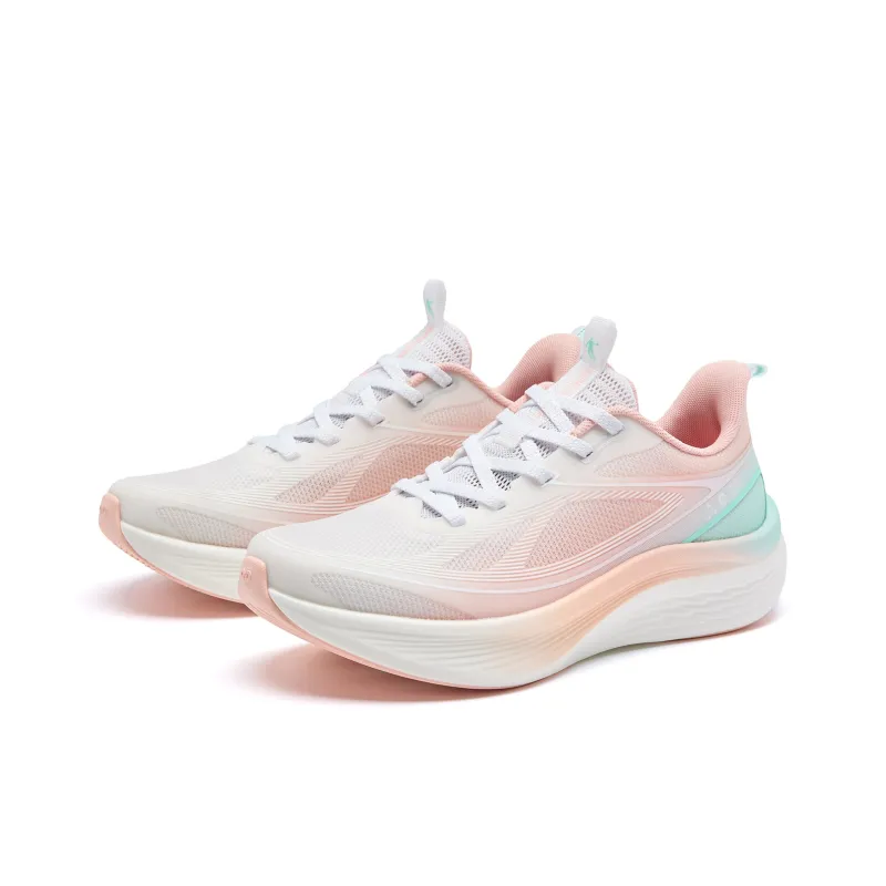 QIAODAN Cushioning, Slip Resistant, And Abrasion Resistant Low Top Casual Running Shoes Women's White Enamel Pink-2
