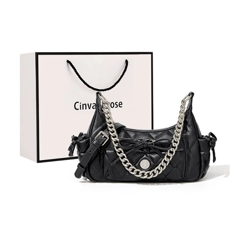 CinvaiKrose Synthetic Leather Shoulder Bag, Crossbody Bag, Portable Shoulder Bag Trumpets Women's Cream White/Black-6