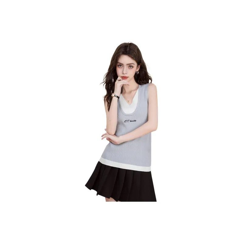 FAWENXIANGZI Tank Tops Women's Gray Blue-0