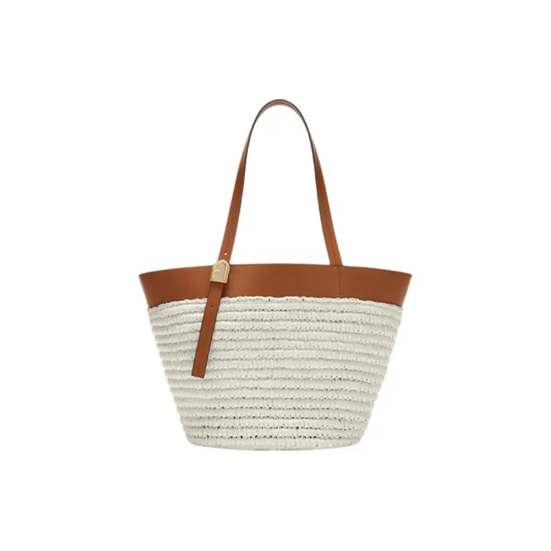 Furla Blended Material Tote Bag, Shopping Bag, Shoulder Bag Trumpets Women's Cognac & White-0