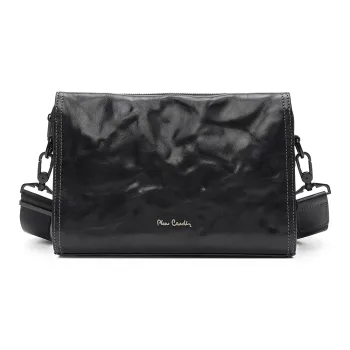 PIERRE CARDIN Top Grain Cow Leather Shoulder Bag Regular Men's Black