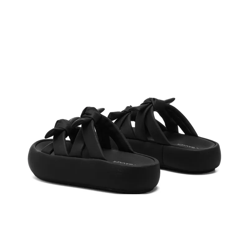 C°BANNER Rubber Sole Leather Patchwork Slide Slippers Women's-18