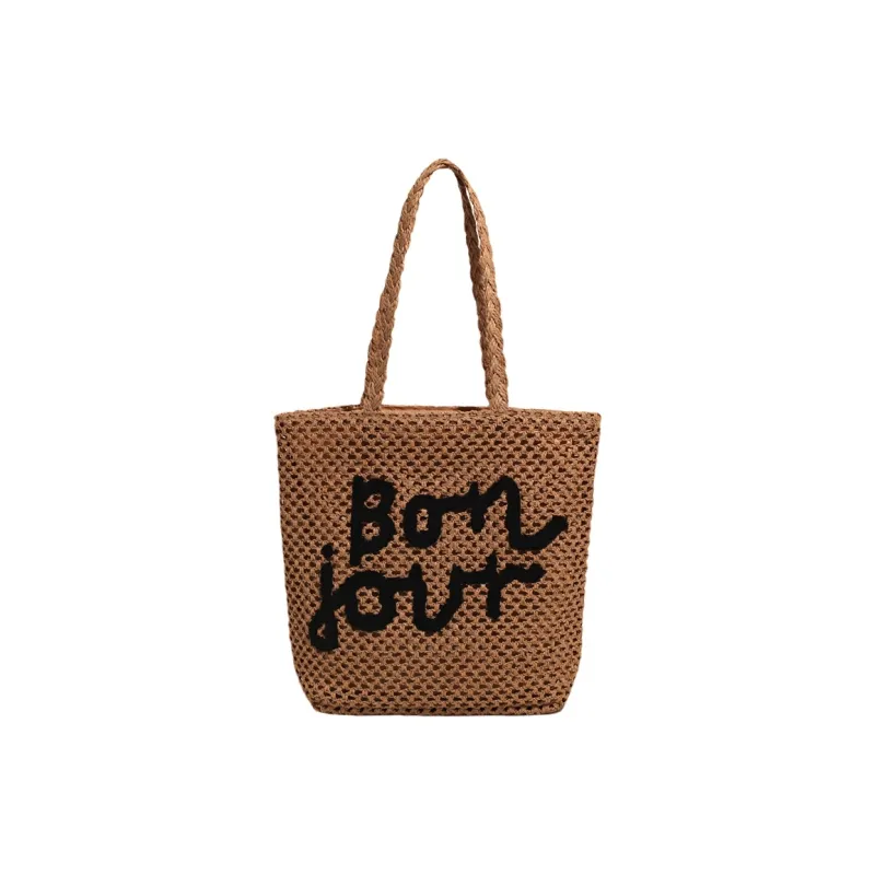 Yalu Straw Woven Shoulder Bag, Crossbody Bag Unisex Khaki & Black/Khaki & Beige/Ecru & Brown/Ecru & Black-14