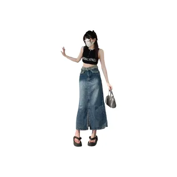 MPOX Denim Long Skirts Women's Dark Blue