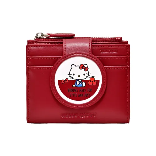 TOUTOU Hello Kitty Collaboration Hello Kitty Synthetic Leather Wallet Women's Cherry Red/Denim Blue