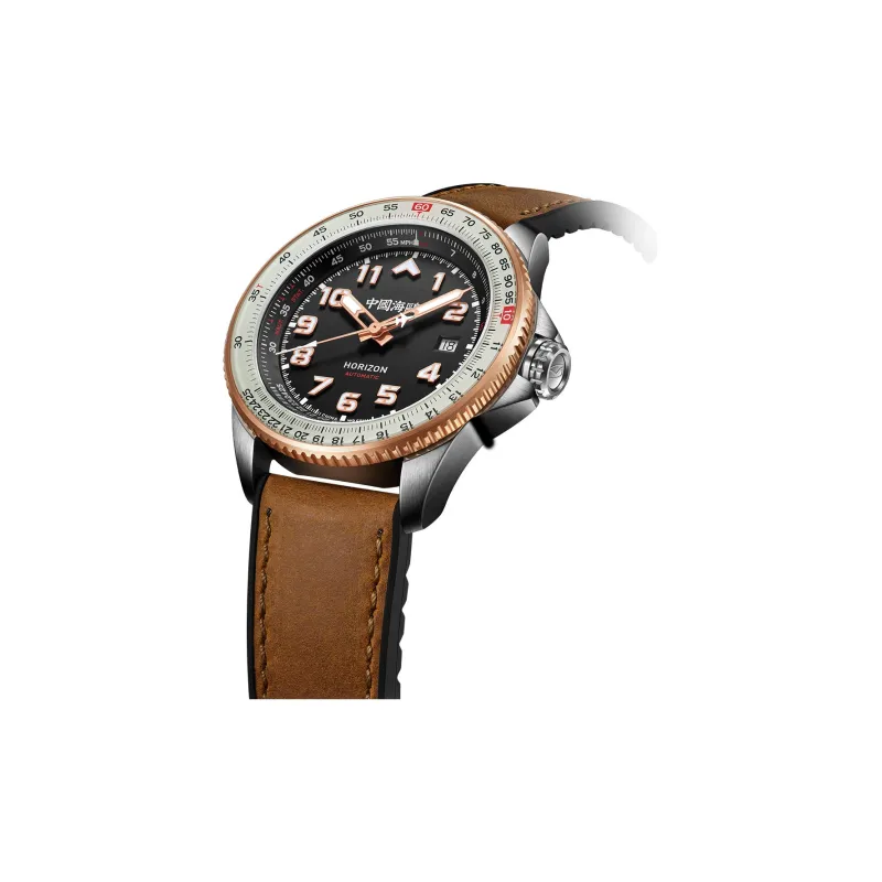 Sea Gull PILOT Skyline Collection Automatic Mechanical Movement Rubber Band Strap Watch Men's Watches Black Dial-2