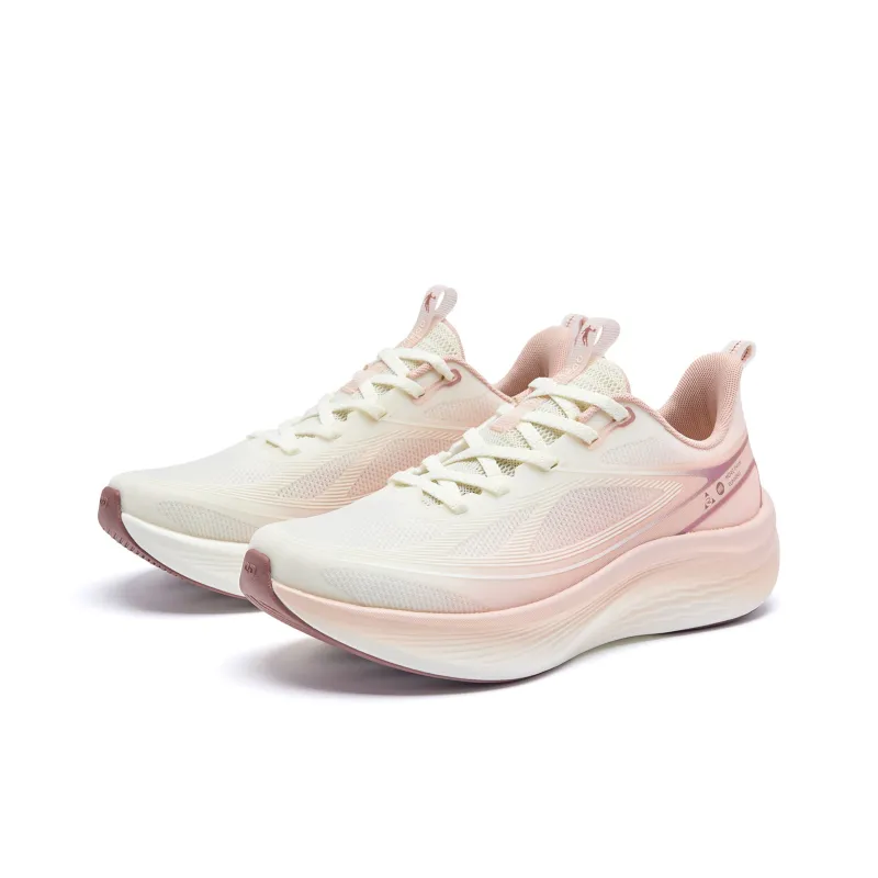 QIAODAN Cushioning, Slip Resistant, And Abrasion Resistant Low Top Casual Running Shoes Women's Ivory White Peach Pink-2
