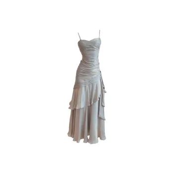 GJFD Niche Ruffle Hem Adults Graduation Season Birthday Banquet Slip Dress Women's Silver