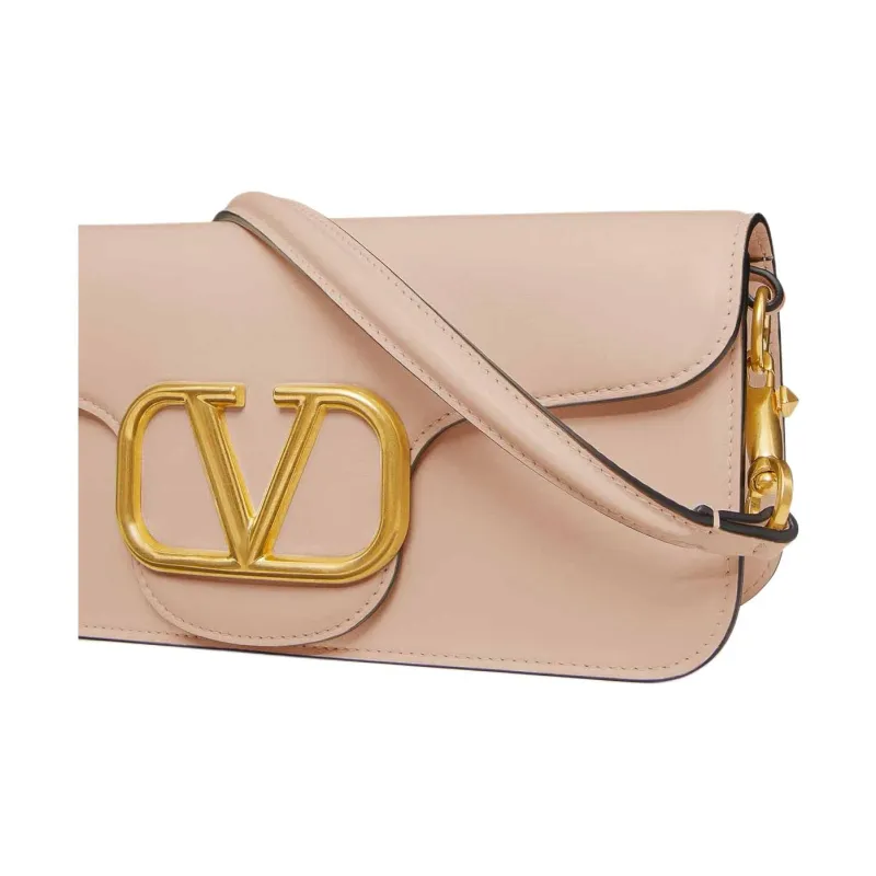 Valentino Buffalo Leather One Shoulder Handbag Women's Nude Pink-6