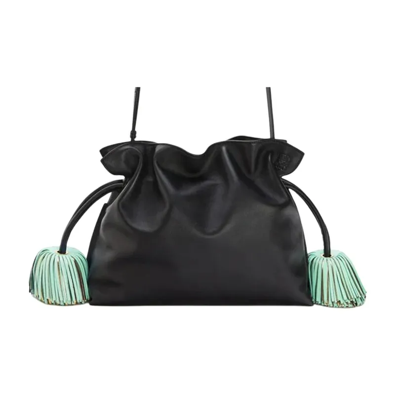 LOEWE Flamenco Calfskin Shoulder Bag, Crossbody Bag Women's Black/Aqua Green-2