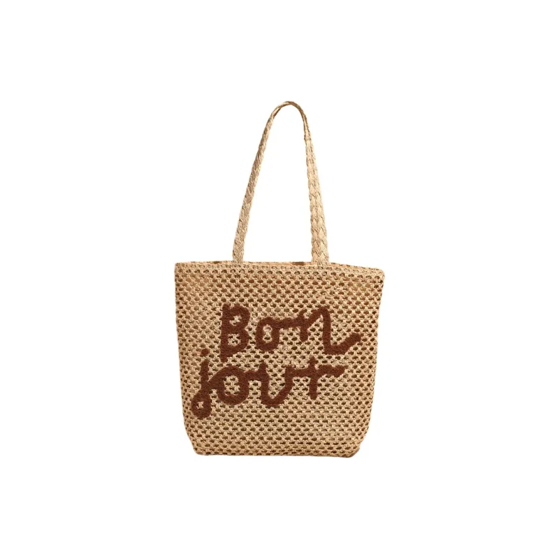 Yalu Straw Woven Shoulder Bag, Crossbody Bag Unisex Khaki & Black/Khaki & Beige/Ecru & Brown/Ecru & Black-0