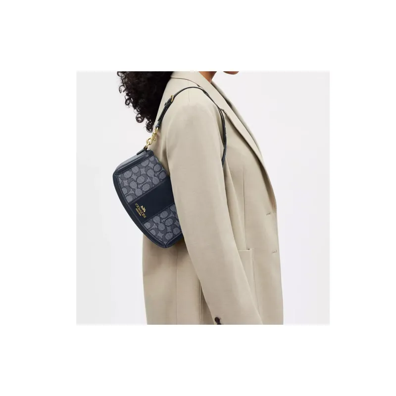 COACH Cow Leather With Jacquard Handbag, Shoulder Bag Women's Midnight Marine Blue-1