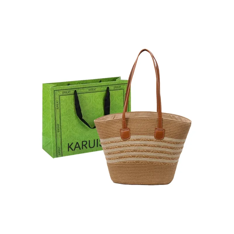 KARUISHA Woven Tote Bag, Shopping Bag, Shoulder Bag Women's Multicolor-12