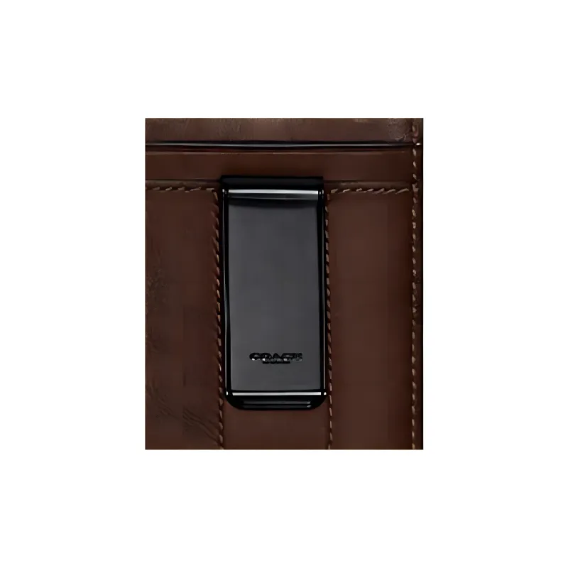 COACH Card Case Calfskin Money Clip Card Holder Men's Dark Brown-3