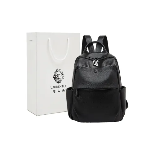 Old Man's Head Cow Leather Backpack Regular Women's Black/White/Pink