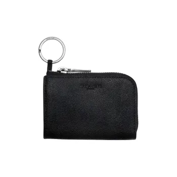 COACH Cross-Stitch Leather Card Holder Mini Women's Black