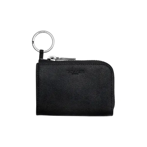 COACH Cross Stitch Leather Card Holder Mini Women's Black