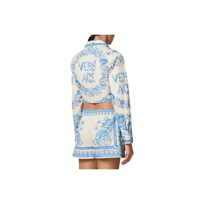VERSACE Underwater Barocco Knotted Cropped Shirt-2