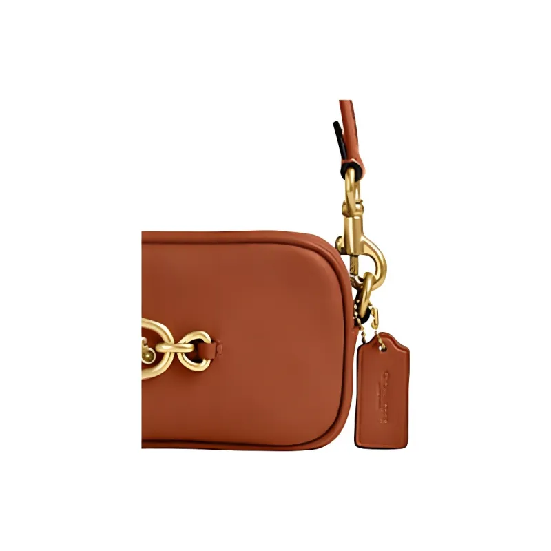 COACH Leather Portable Crossbody Bag, Shoulder Bag Trumpets Women's Polished Amber-4
