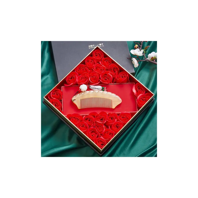 DANPU Phoenix Comb Radiant Red Rose Gift Box Set Natural Ox Horn Comb Massage Soothing Meridian Straight Hair Care-1