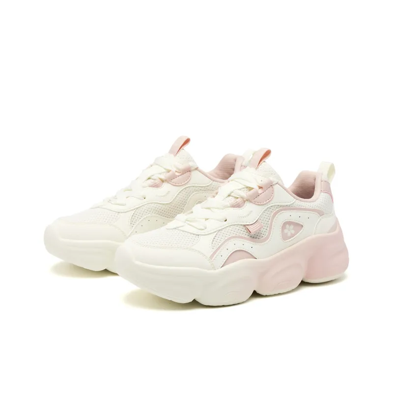 QIAODAN Abrasion Resistant Breathable Slip Resistant Low Top Casual Shoes Women's Ivory White Peach Pink-2