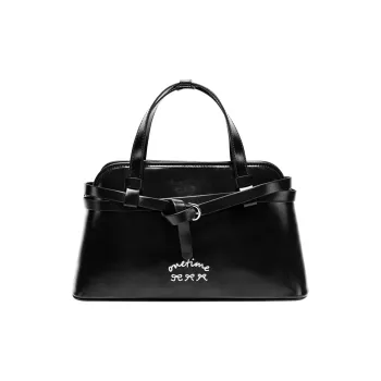 ONE TIME Synthetic Leather Tote Shoulder Bag, Crossbody Bag, Handbag Medium Size Women's Black/Vintage Red