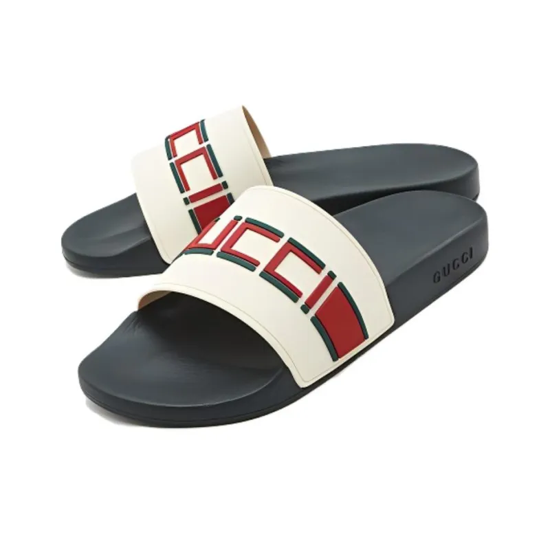 GUCCI Stripe Rubber Slide Sandal 'White Red Green'-2