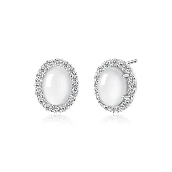 Lao Feng Xiang Chalcedony Stud Earrings Women's