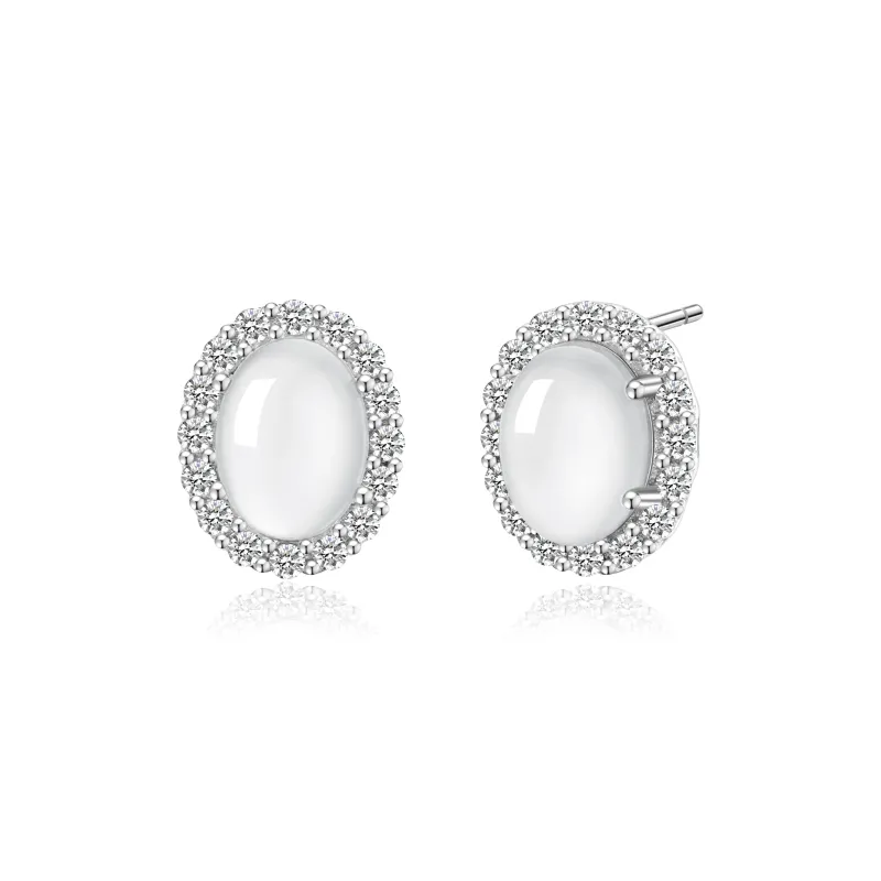 Lao Feng Xiang Chalcedony Stud Earrings Women's-0