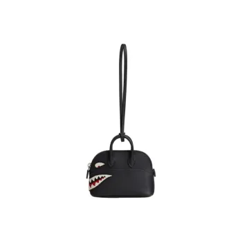 HERMES Swift Calf Leather Bowling Bag Pendant Bag Accessory Women's 3Y Caban Black Velvet & Navy Blue