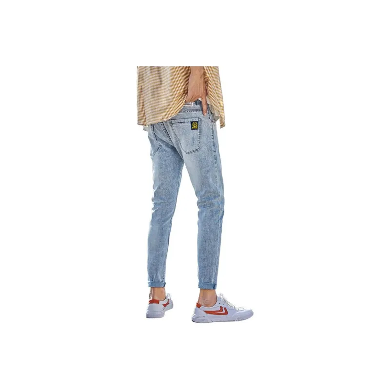 YUQIAN Jeans Men Blue Gray Ankle Length Pants-0