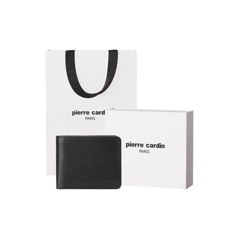 PIERRE CARDIN Cow Leather Father's Day Gift Wallet, Ticket Clip, Wallet Regular Men's Black-2