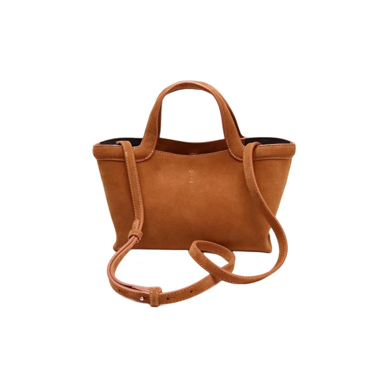 ZARA Cow Leather Tote Bag, Shopping Bag, Crossbody Bag, One Shoulder Handbag Mini Women's Orange-1