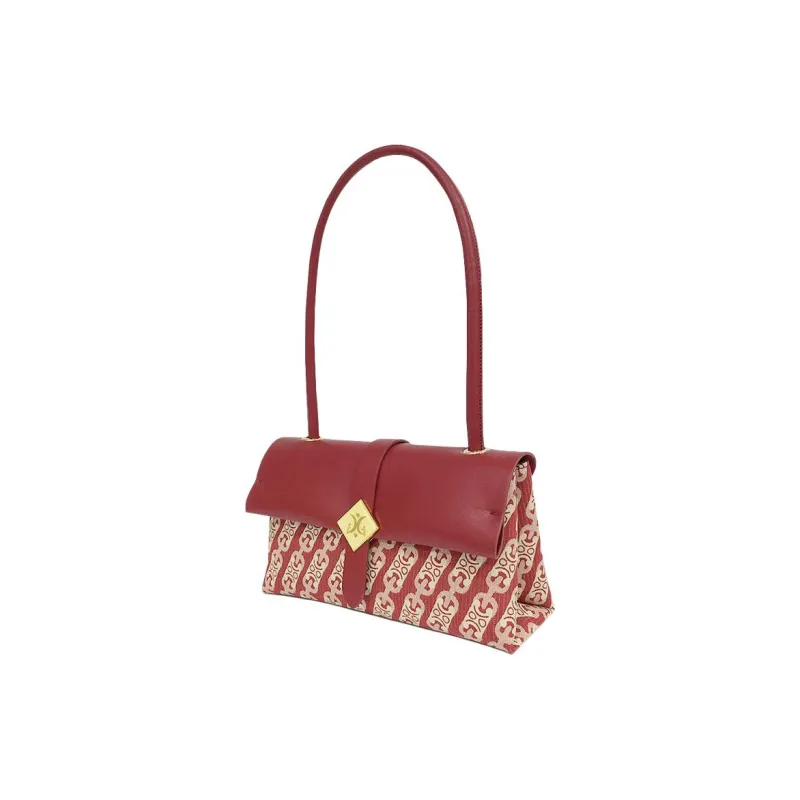 MACK JODAER Synthetic Leather Handbag, Shoulder Bag Women's Red & Ecru-3