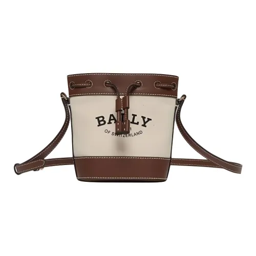 BALLY Cow Leather Bucket Bags Crossbody Bag, Shoulder Bag Women's Brown & Beige