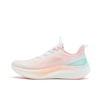 QIAODAN Cushioning, Slip Resistant, And Abrasion Resistant Low Top Casual Running Shoes Women's White Enamel Pink