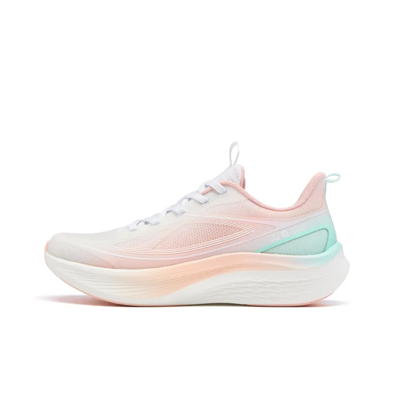 QIAODAN Cushioning, Slip Resistant, And Abrasion Resistant Low Top Casual Running Shoes Women's White Enamel Pink-0